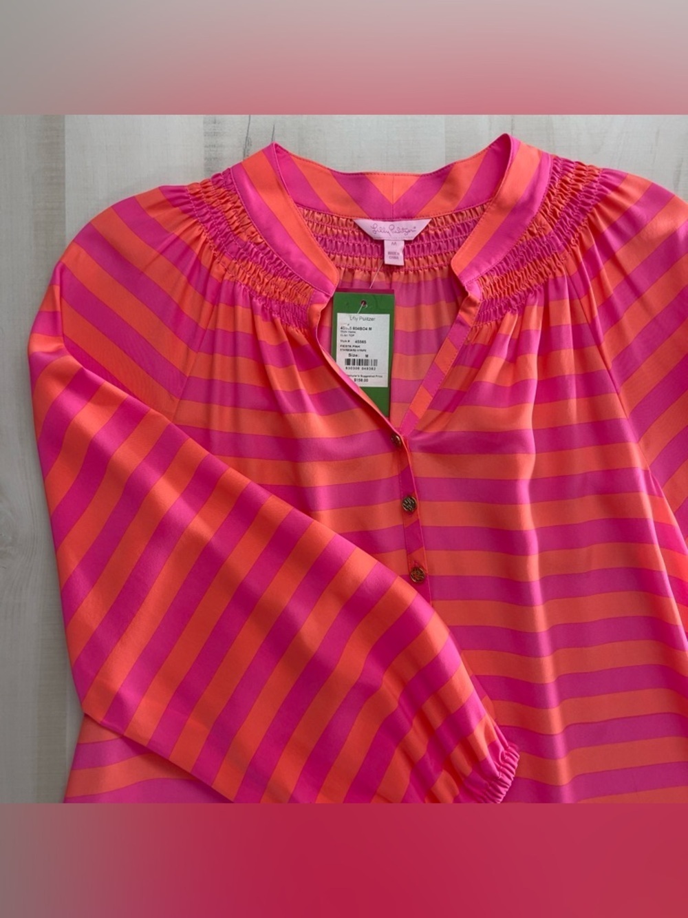 nwt LILLY PULITZER Elsa silk tunic blouse flowy top striped pink orange M - Picture 4 of 7